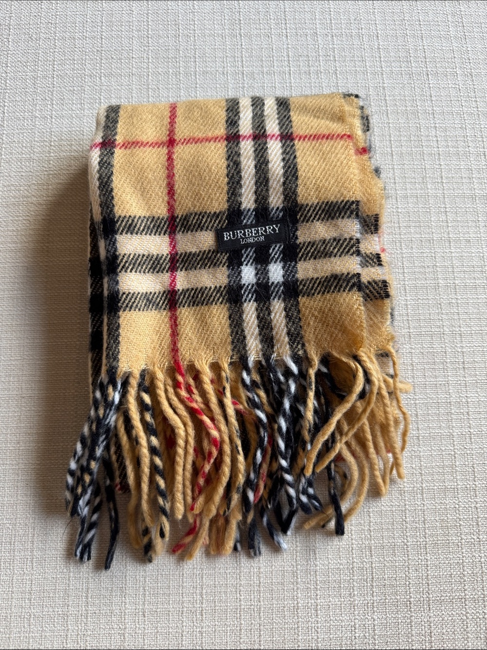 Burberry Yellow Tartan Cashmere Fringe Scarf
